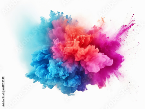 Bunte Pulver Explosion auf weißem Hintergrund