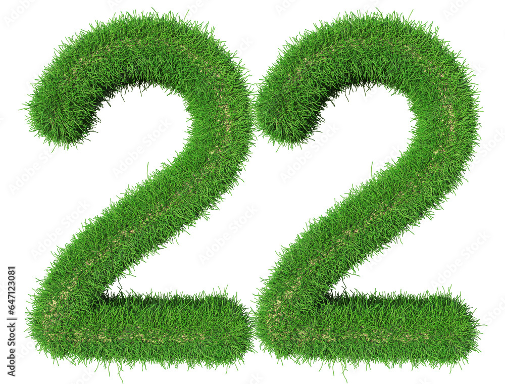 grass number 22 - 3d green number grass number 22 - 3d green number