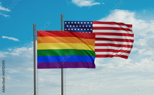 USA and LGBT movement flag also Gay Pride flags