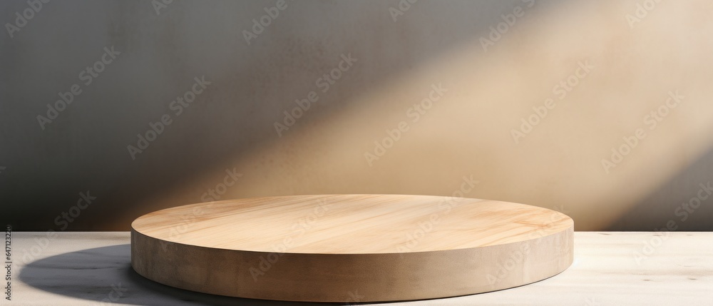 Backdrop Podium Cylinder Wood Stand on wall background Backdrop Podium Cylinder Wood Stand on wall background