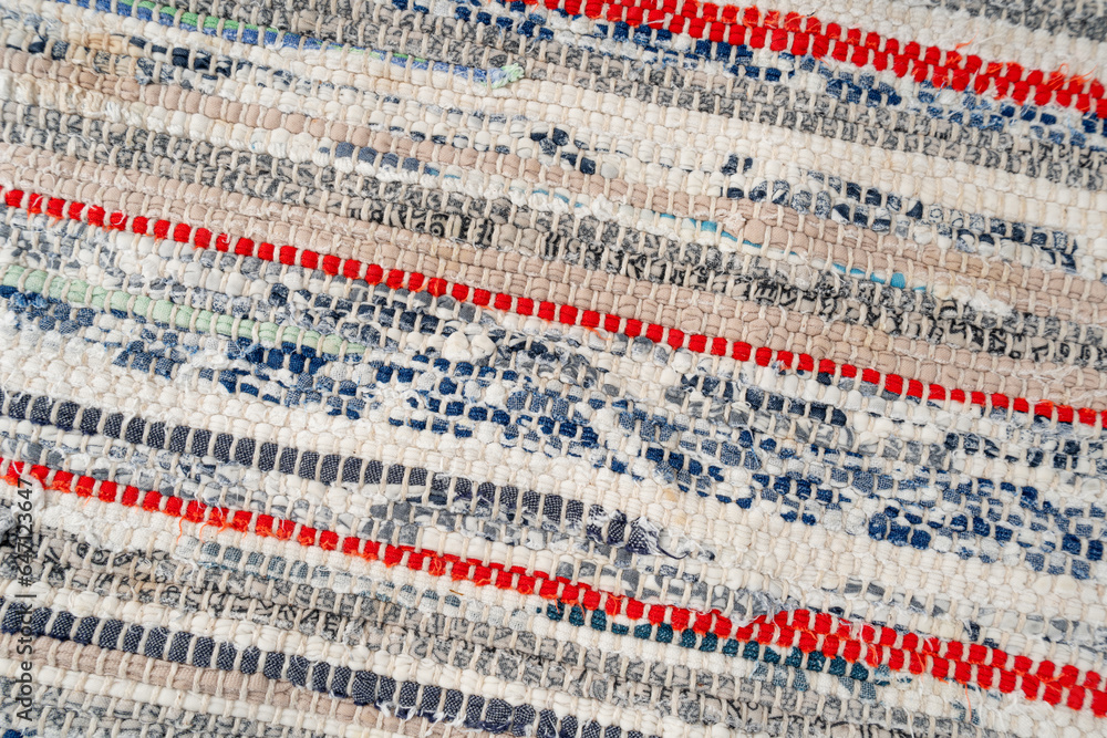Rags Carpet Texture Background, Woven Rug Pattern, Handmade, Hand-Woven Rustic Carpet Made of Rags Rags Carpet Texture Background, Woven Rug Pattern, Handmade, Hand-Woven Rustic Carpet Made of Rags