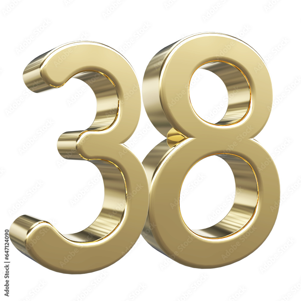 Gold number 38 - 3d number Gold number 38 - 3d number