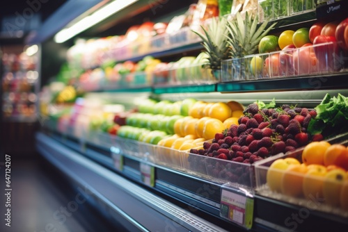 fruits and vegetables in supermarket shelves 