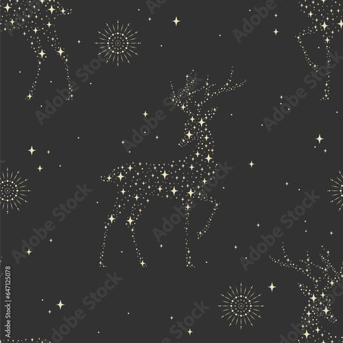 Seamless pattern with cosmic deers. Design for card  fabric  print  greeting  cloth  poster  clothes  textile.