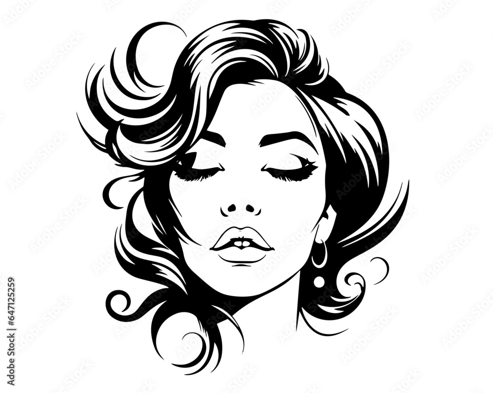 Vector Illustration of a woman with lines drawing for logo,icon, black and white	