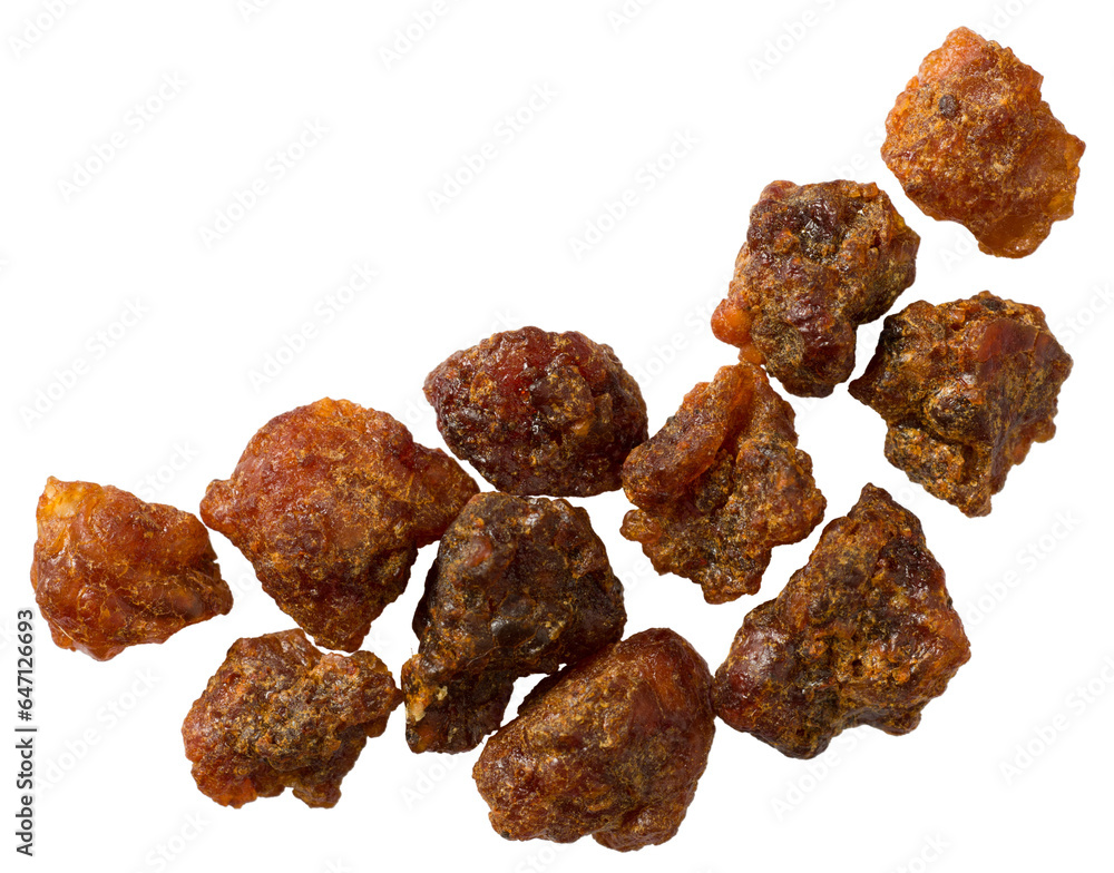 Myrrh resin isolated on white background, top view. Myrrh resin isolated on white background, top view.