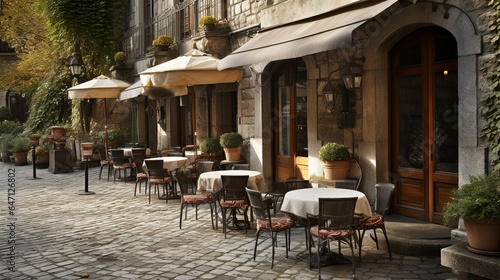 Cozy Italian restaurant terrace with a scooter © Hdi
