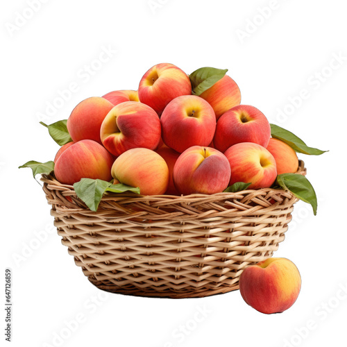 Basket with peaches and nectarines isolated on transparent background