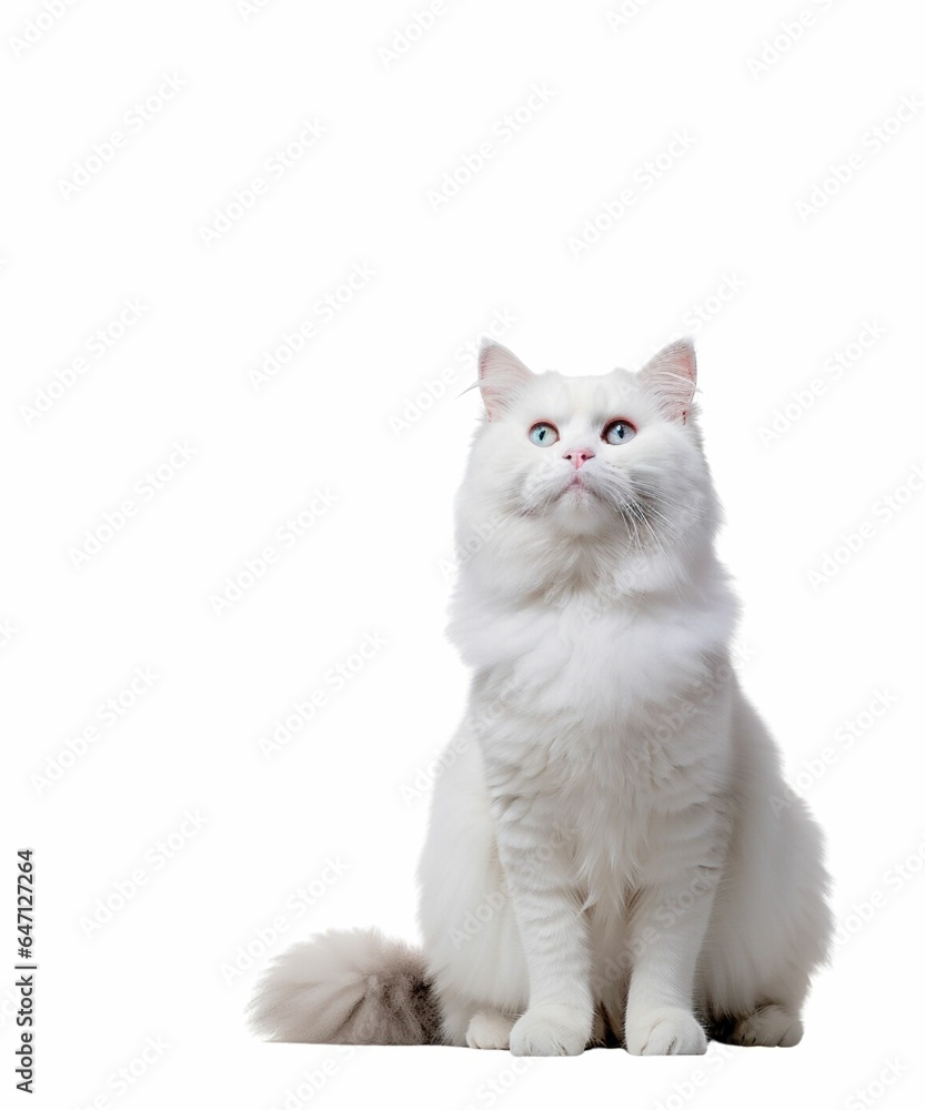Standing cat, white background, generative AI.