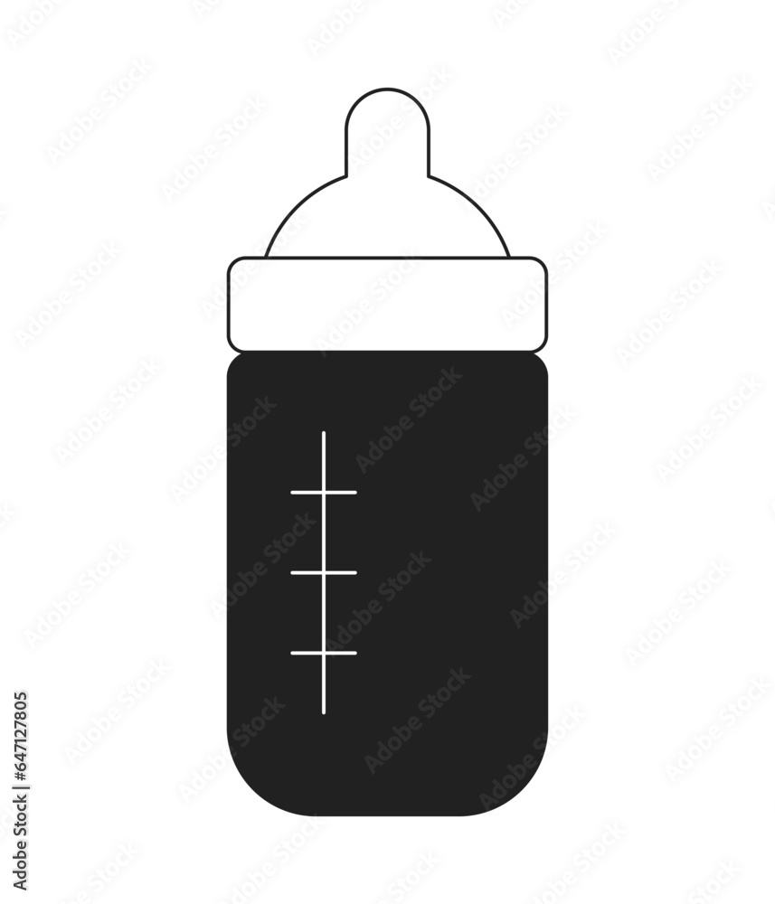 Plastic milk bottle with pacifier monochrome flat vector object. Editable black and white thin line icon. Simple cartoon clip art spot illustration for web graphic design Plastic milk bottle with pacifier monochrome flat vector object. Editable black and white thin line icon. Simple cartoon clip art spot illustration for web graphic design