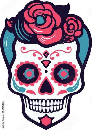 Hispanic heritage sugar skull marigold Festive dia de los muertos with hair and beard vector icon