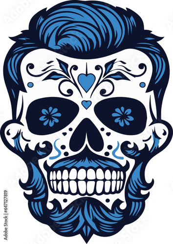 Hispanic heritage sugar skull marigold Festive dia de los muertos with hair and beard vector icon