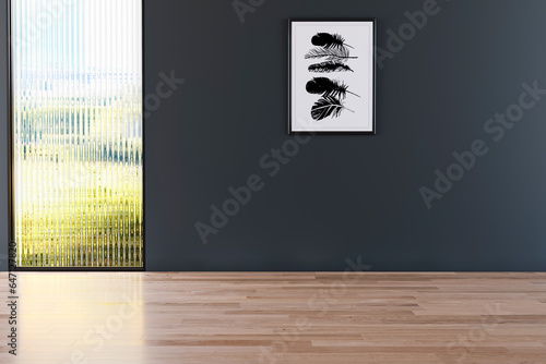Navy Blue, Empty Room, 3D Render