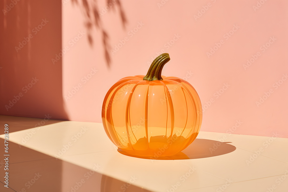 Attractive colorful, sweet candy Pumpkin isolated on pastel pink background, trick-or-treat, Halloween seasonal trendy holiday decoration banner