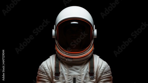 Portrait of astronaut suit isolated on dark background.