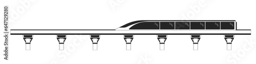 Viaduct train flat monochrome isolated vector object. Train riding over bridge. Road trip. Editable black and white line art drawing. Simple outline spot illustration for web graphic design