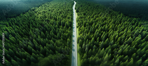 Aerial view of a winding road in untouched nature, showcasing scenic tranquility.