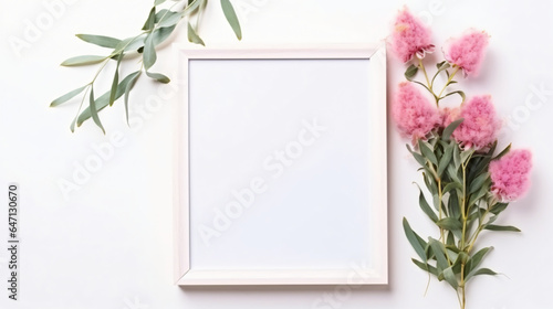 Creative wedding composition with photo frame mock up