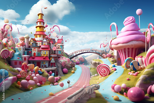 3D rendering of the house in the fantastic colorful Candyland