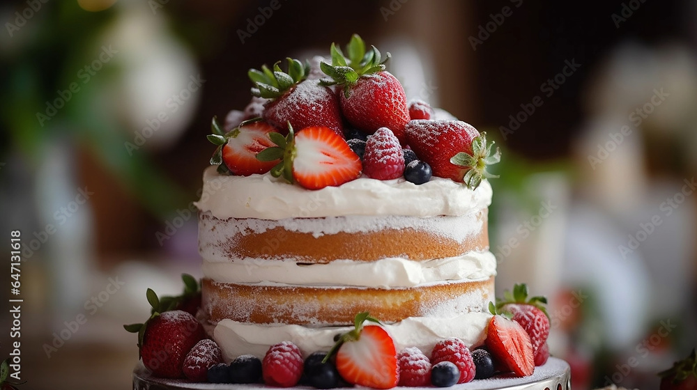 Delicious wedding cake with fruits and flowers perfectly decor Delicious wedding cake with fruits and flowers perfectly decor
