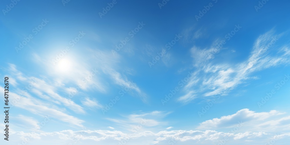 panorama blue sky with cloud and sunshine background, Generative AI