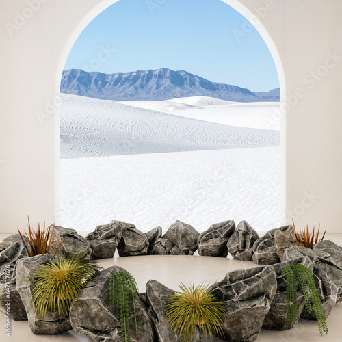 Platform with Landscape Background, 3D Render