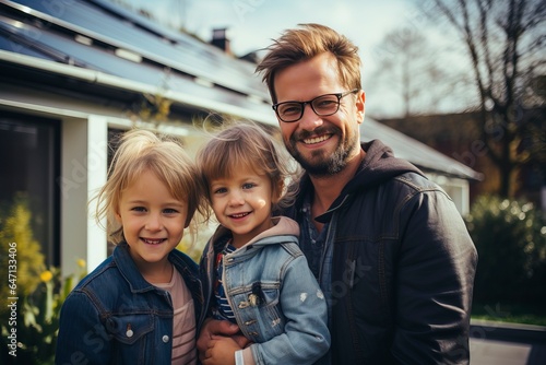 A happy family in front of their dream home. housing and the real estate market.'generative AI'	
