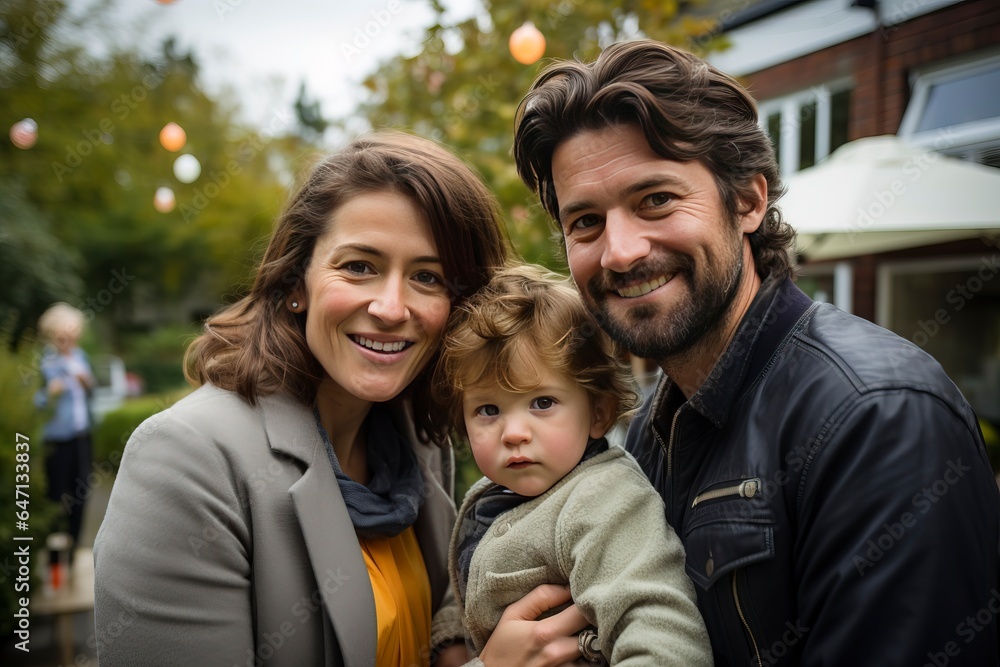 A happy family in front of their dream home. housing and the real estate market.'generative AI' A happy family in front of their dream home. housing and the real estate market.'generative AI'
