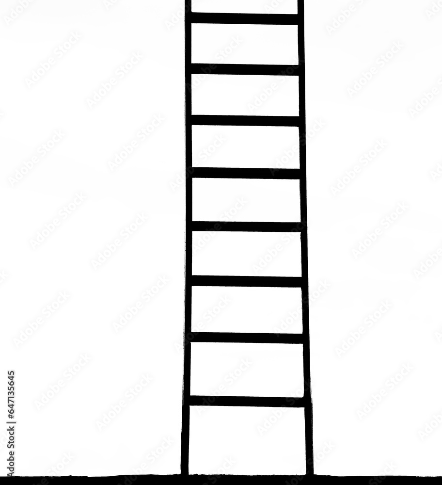 illustration of stairway to heaven. black silhouette of iron ladder or the way, concept of enlightenment and spirituality. Stairway leading up. next level idea, concept. isolated on white background