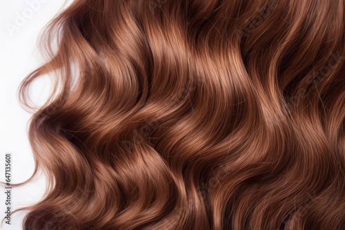 Brown hair texture. Wavy long curly light brown hair close up isolated on white. Hair extensions, materials and cosmetics, hair care, wig. Hairstyle, haircut or dying in, Generative AI