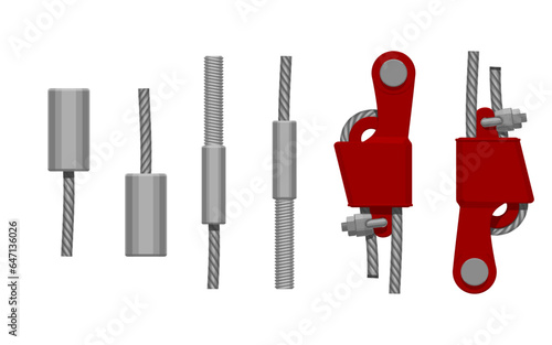Set of wire rope sling top on white background