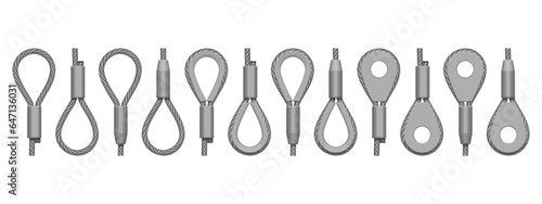 Set of wire rope sling top on white background