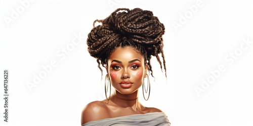 black woman with long dreadlocks isolated on white background