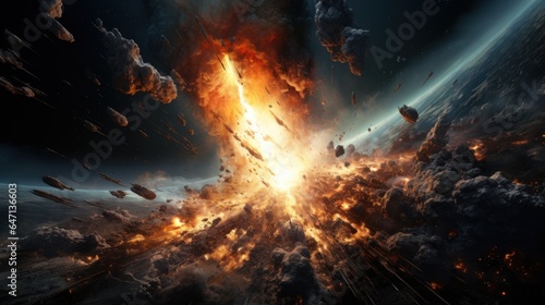 An apocalypse in space destroys cosmic objects. Rockets fight for world domination