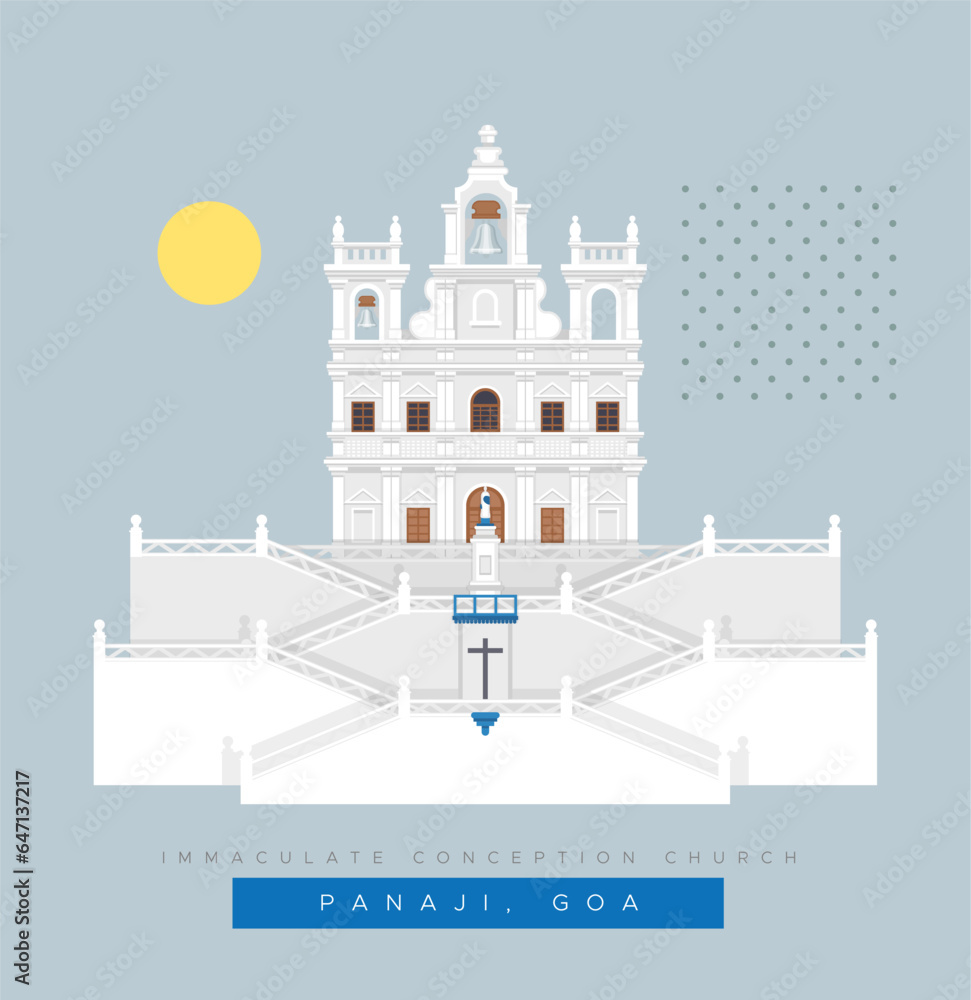 Our Lady of the Immaculate Conception Church - Panaji - Goa - Stock Illustration - obrazy, fototapety, plakaty 
