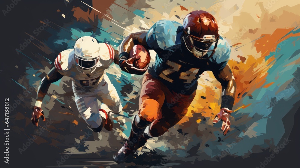 Obraz premium American football athletes in stadiums working in action.