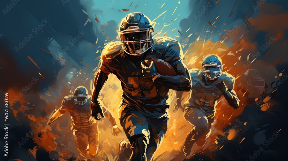 Fototapeta premium American football athletes in stadiums working in action.