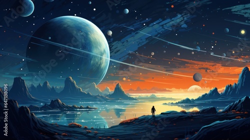 Vector art of children's illustration space space landscape