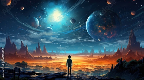 Fototapeta Naklejka Na Ścianę i Meble -  Vector art of children's illustration space space landscape