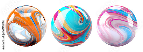 Set of marble balls isolated on white background. Colorful decorative abstract surreal 3D spheres.
