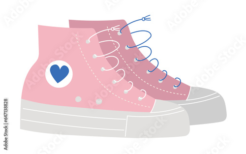 Pair of pink sneakers with rubber sole, casual footwear. Isolated vector illustration in flat design