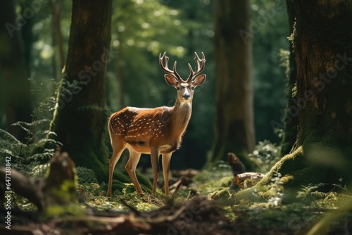 A Deer Standing In The Middle Of A Forest Deer Habitat, Majestic Beauty, Fawn Protection, Forest Ecosystem, Fungi Foraging, Predator Avoidance, Deer Migration, Cervidae Family © Ян Заболотний