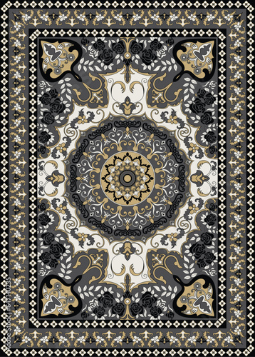 Colorful ornamental vector design for rug, tapis, yoga mat. Geometric ethnic clipart. Arabian ornamental carpet with decorative elements.Persian carpet,