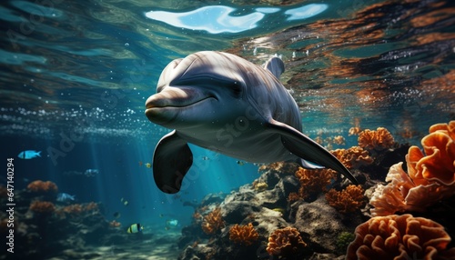 3D artwork that captures the elegance and fluidity of a dolphin's movements in its natural underwater habitat © Hitesh