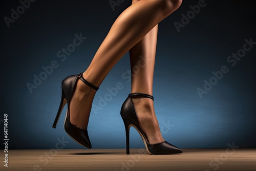 beautiful woman legs in black high heels close up