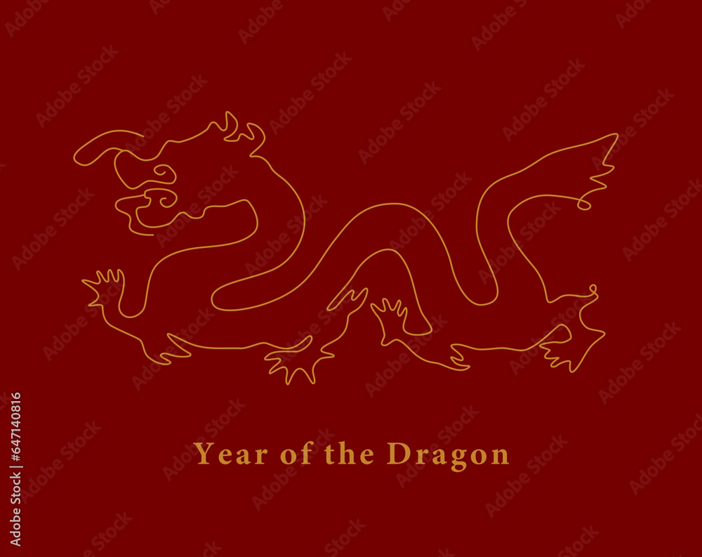 Golden outline of dragon for Chinese the year of dragon 2024 greeting card. zodiac sign chinese culture. red. Golden outline of dragon for Chinese the year of dragon 2024 greeting card. zodiac sign chinese culture. red.