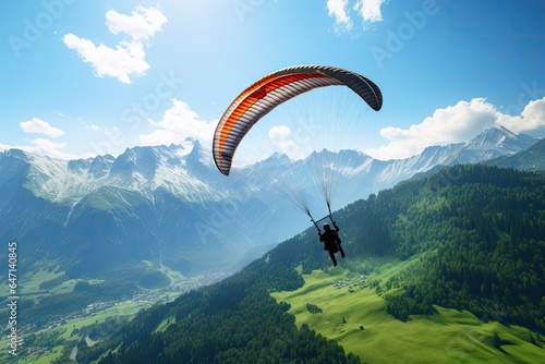 paragliding adventure in green mountain landscape photo