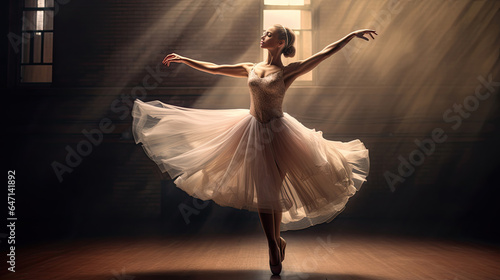 a Graceful ballerina performing an elegant dance on stage. Generative Ai