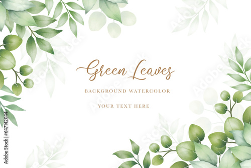 watercolor green leaves background 