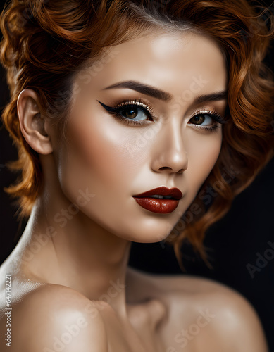 Beauty woman close-up portrait. AI generative.